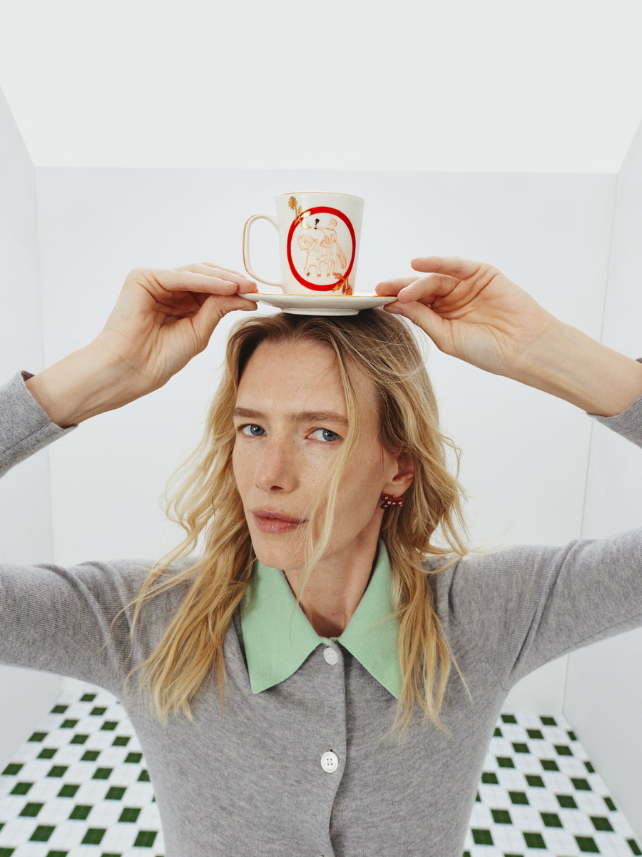 Horseman Tea Cup and Pink Saucer Set
