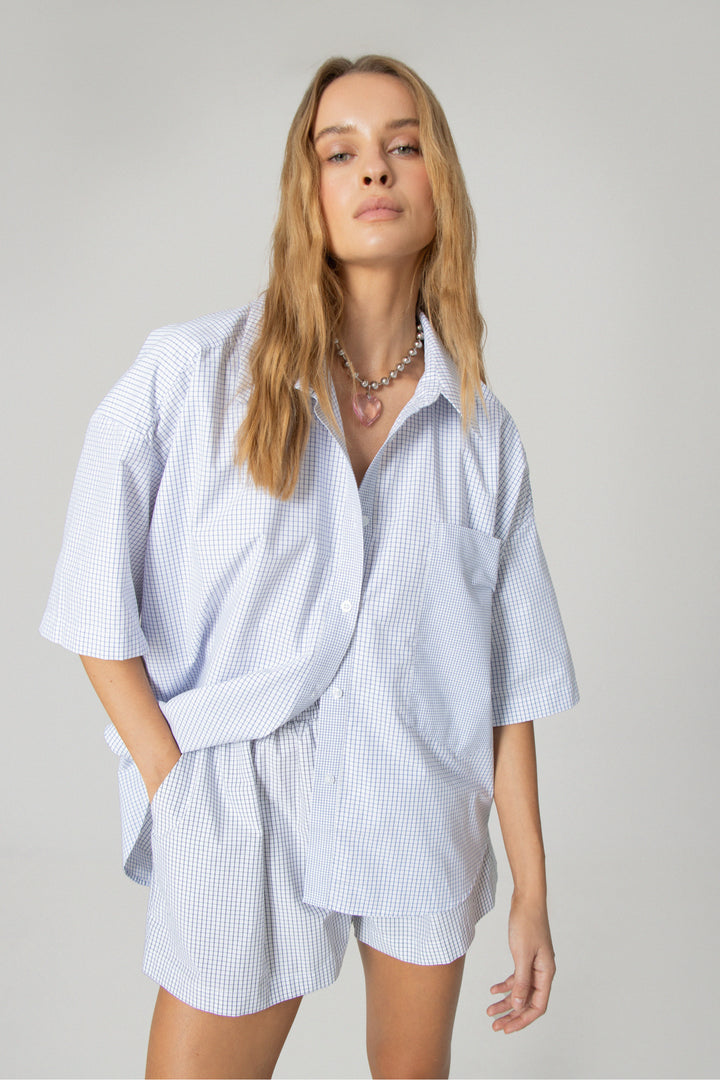 oversized cotton shirt with classic collar part of pajama set inspired by Idol Lily Rose Depp The Weekend Christmas present 