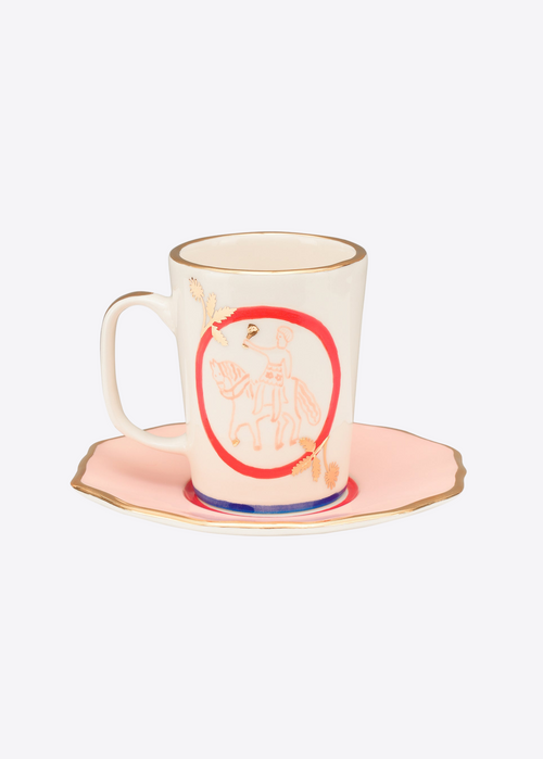 Horseman Tea Cup and Pink Saucer Set