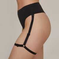 Black thong with garter