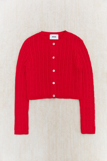 Red Crewneck Cardigan