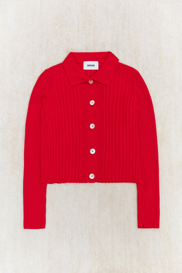 Red Ribbed Cardigan