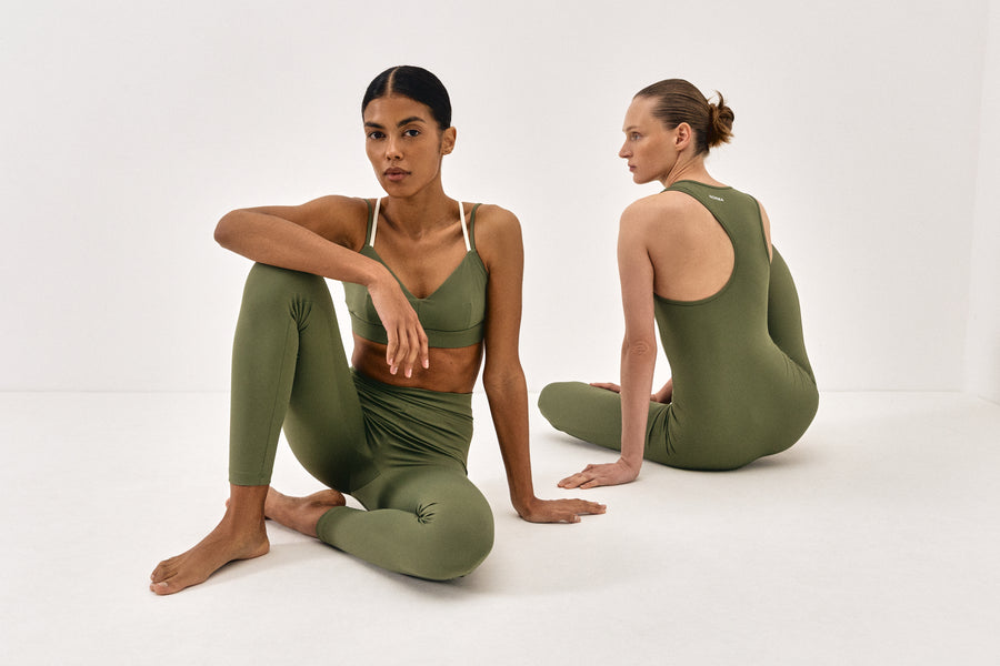 Asymmetric Leotard in sage