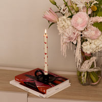 Red Hearts Taper Candles in white