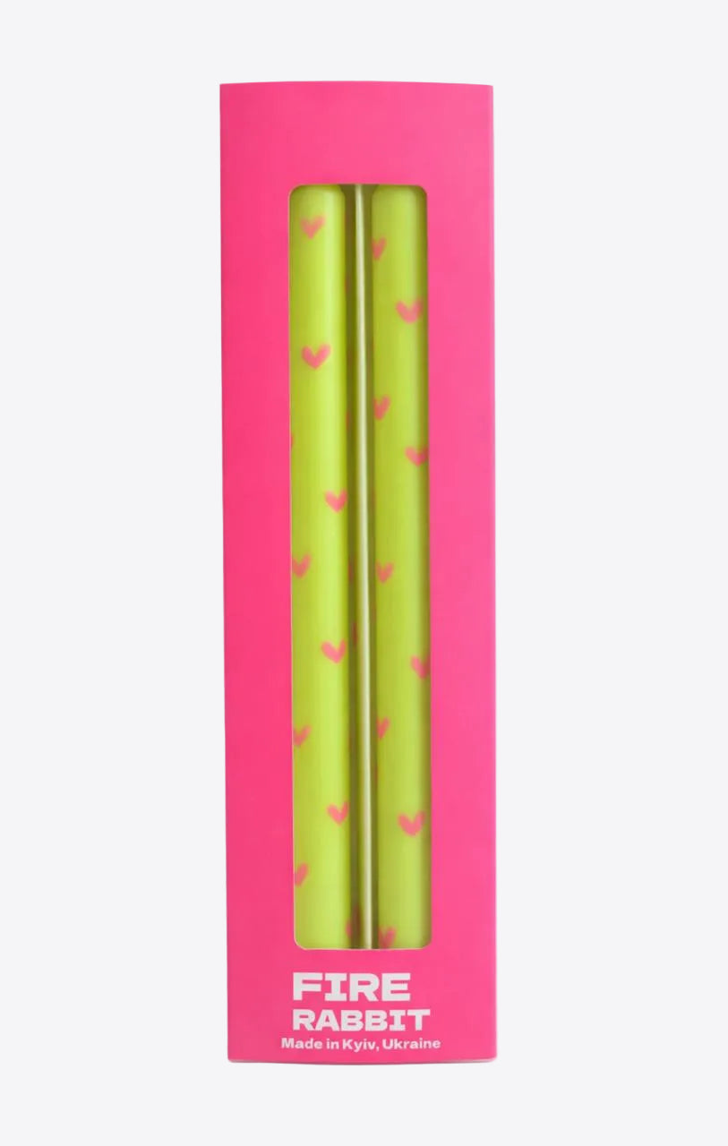 Pink Hearts Taper Candles in yellow
