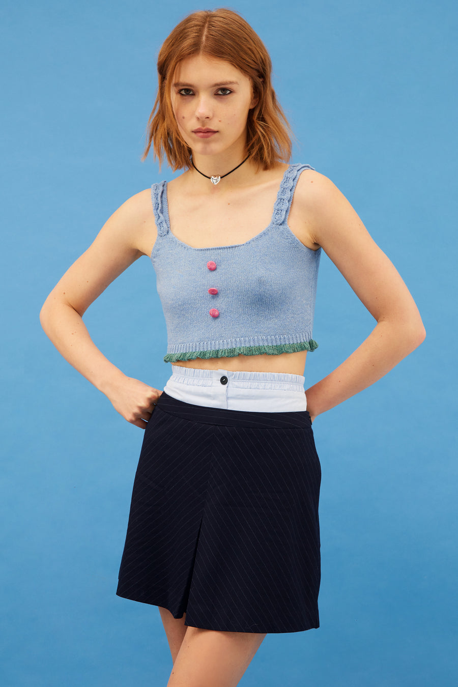 Knitted Crop Top in Blue