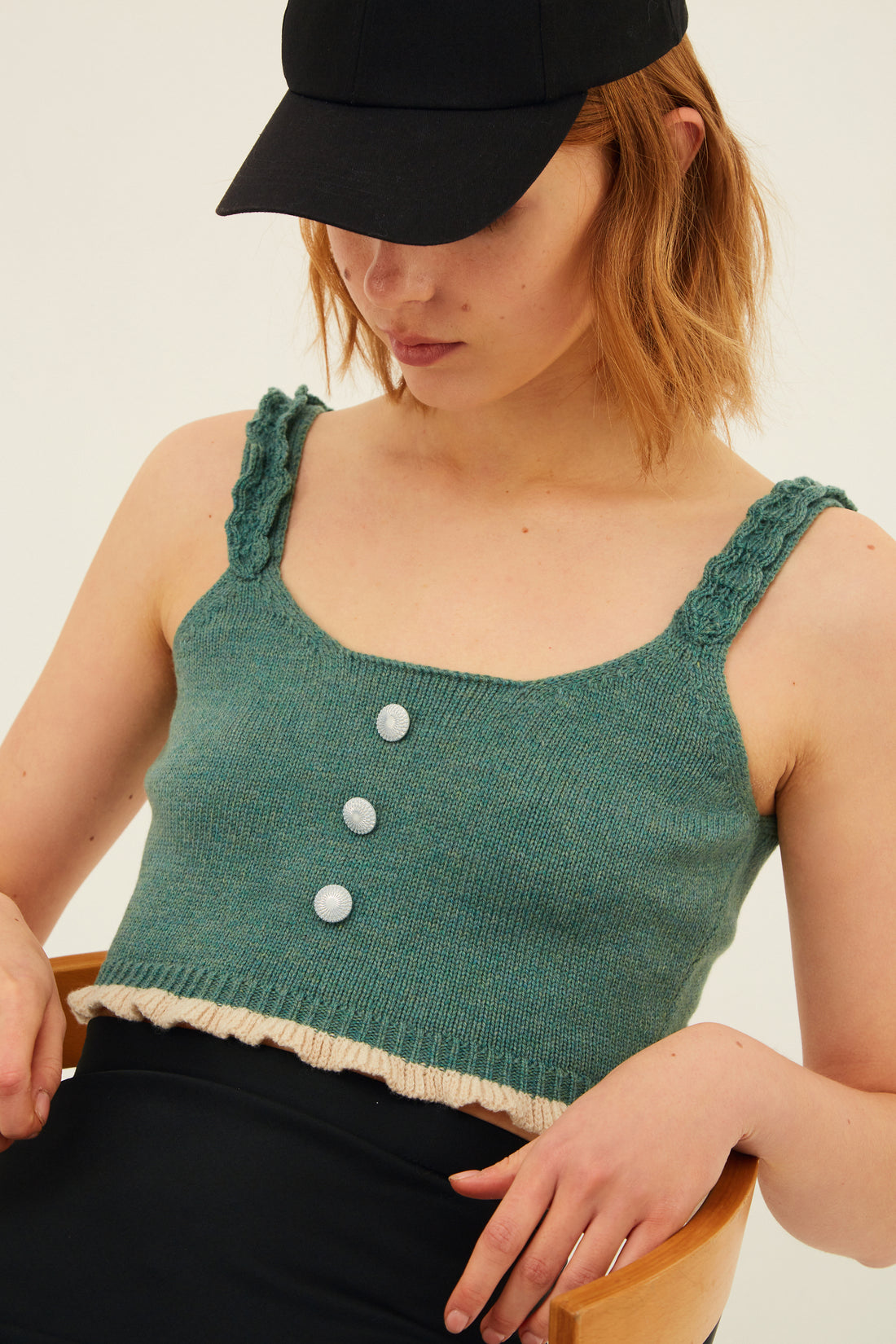 Knitted Crop Top in Green