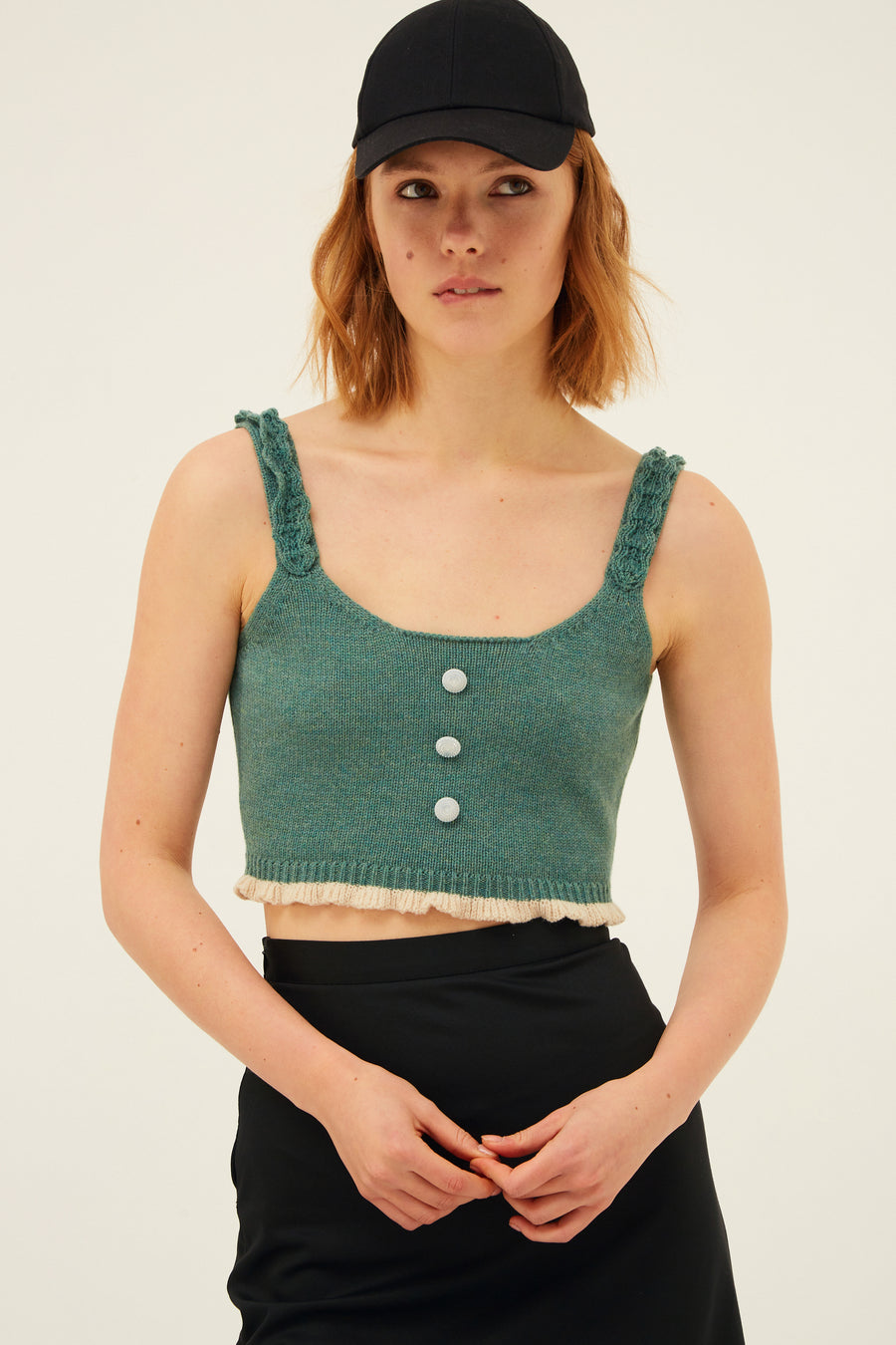 Knitted Crop Top in Green