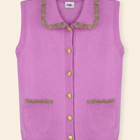 Pink sleeveless sweater with collar