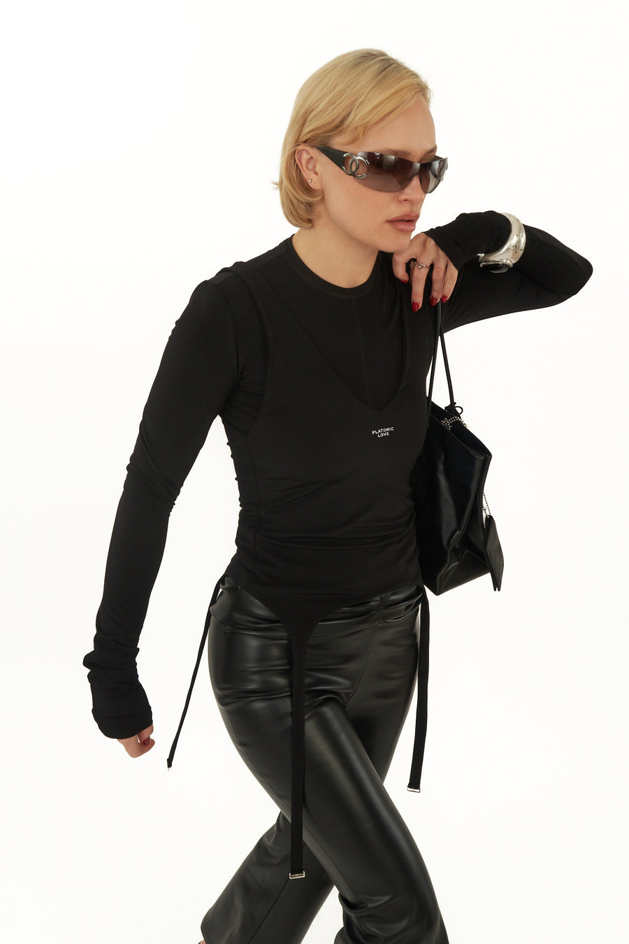 Garters Long Sleeve Top in black