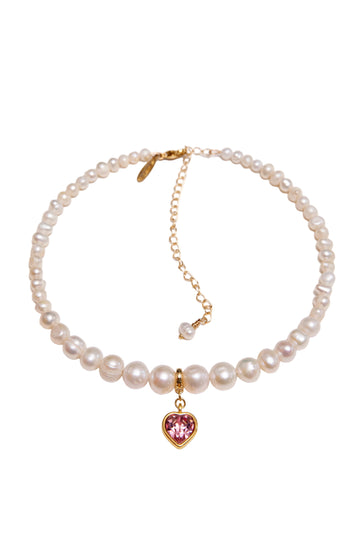 Pearls Choker With Pink Heart
