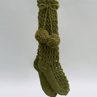 Knee Socks with Pompoms in Green