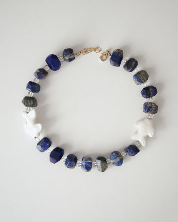 Khvyli necklace with lazurite, rhinestone and porcelain fish