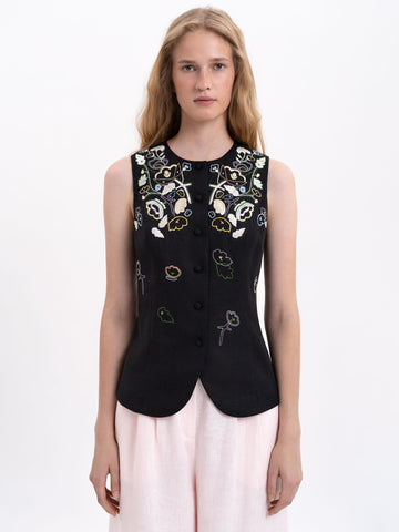 Agrus embroidered vest in black