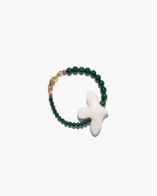 Myrni bracelet with malachite and a porcelain bird