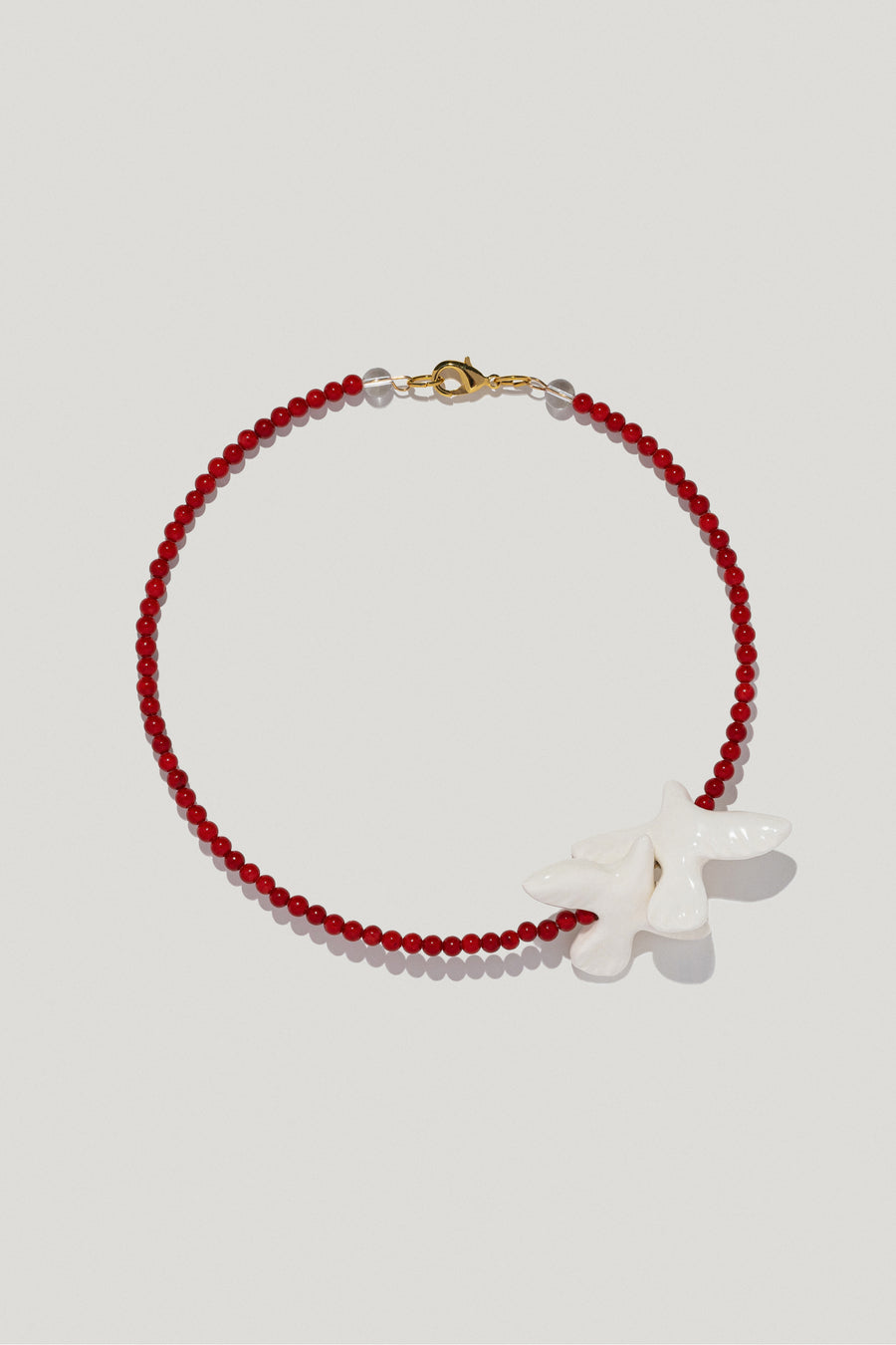 Myrni small-sized coral necklace with two porcelain birds