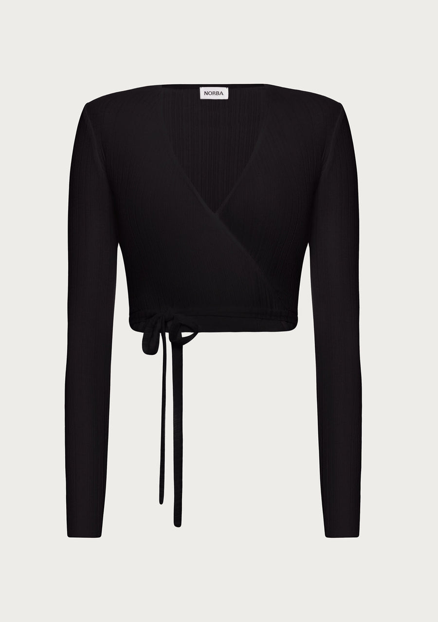 Textured Wrap Top in black