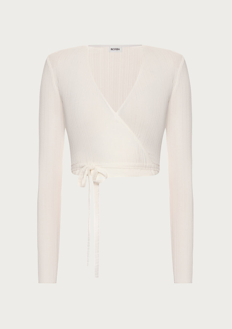 Textured Wrap Top in ivory