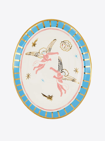 Striped Oval Plate with Angels