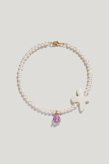 Polysk pearl necklace with lilac flower