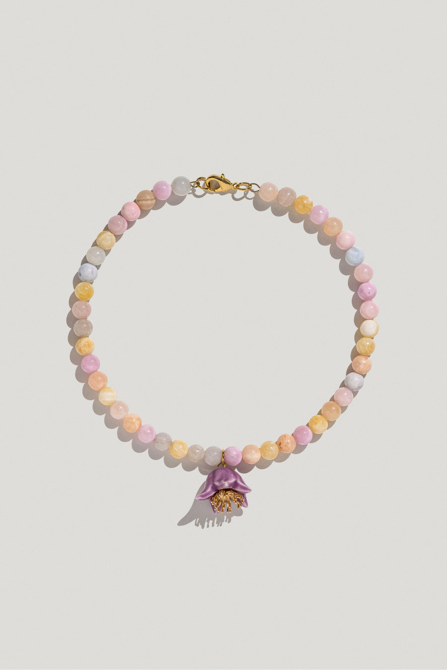 Polysk necklace with multicolour quartz and a lilac porcelain flower