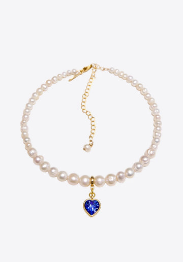 Pearls Choker With Blue Heart