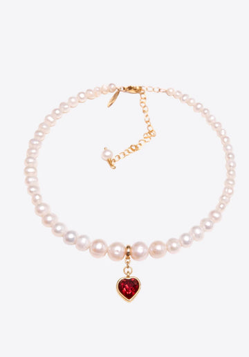 Pearls Choker With Red Heart