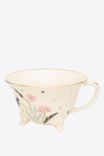 Ceramic Legged Cup with floral design and gold plating