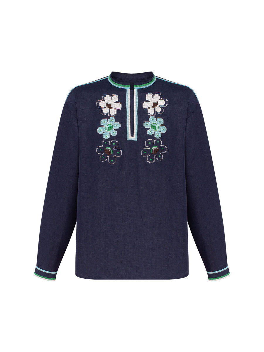 Lekvar Men’s Embroidered Shirt in dark blue
