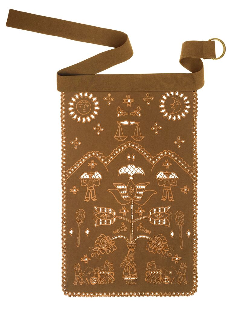 Embroidered Apron in brown