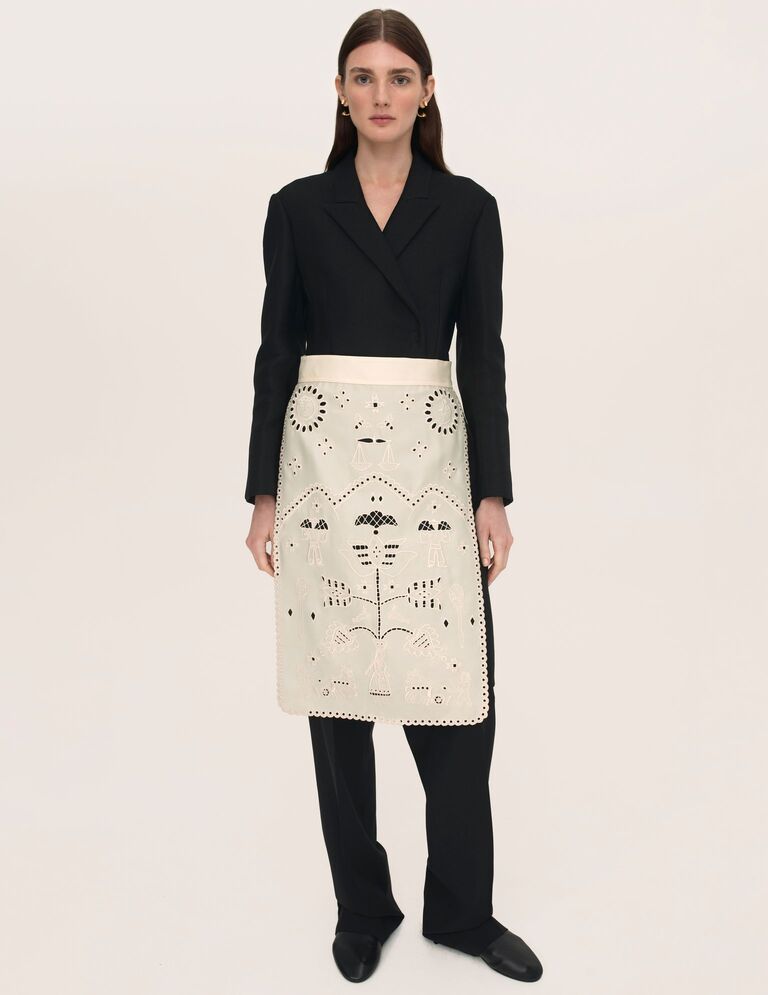 Embroidered Apron in ivory