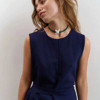 Myrni medium-sized malachite necklace with porcelain bird