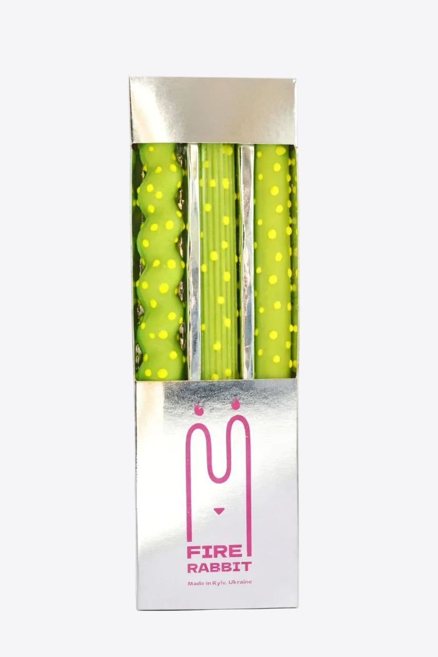 Dotted Taper Candles in green