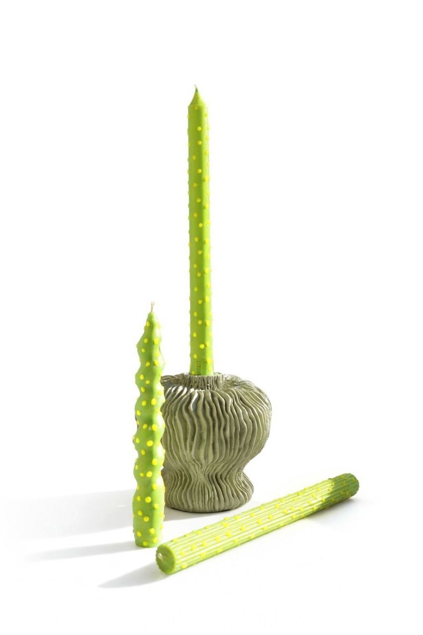 Dotted Taper Candles in green