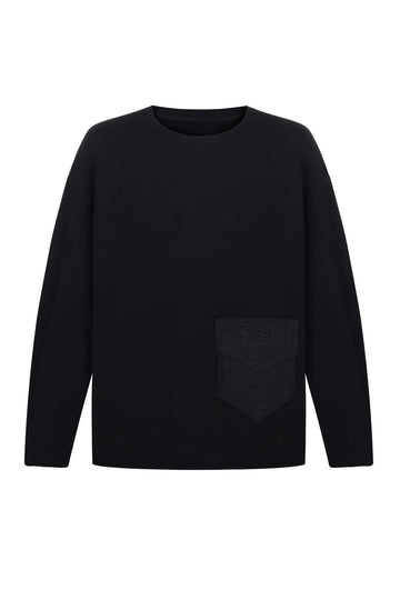 black long sleeve sweatshirt crochet handmade pocket