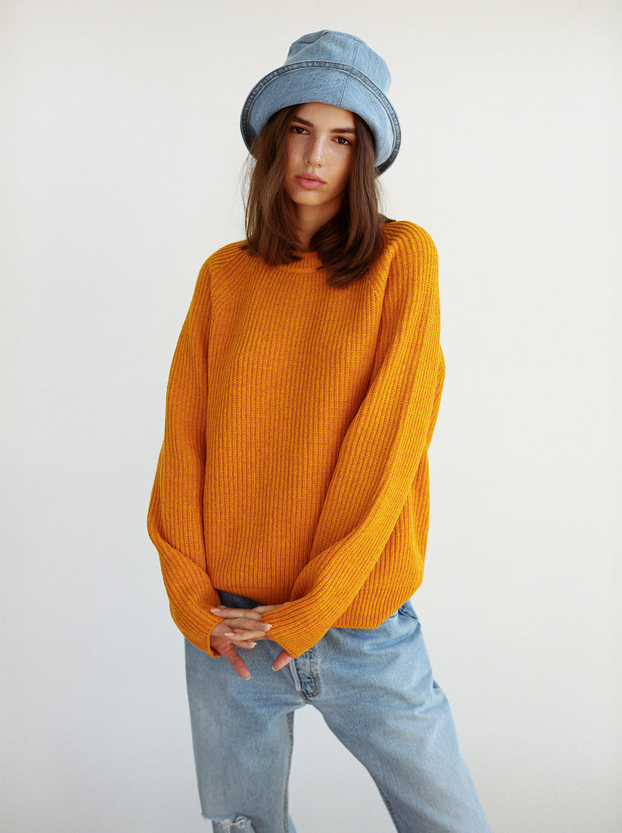 Rib-knit Jumper in orange