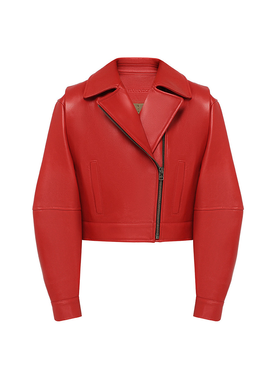 Leather biker jacket in red