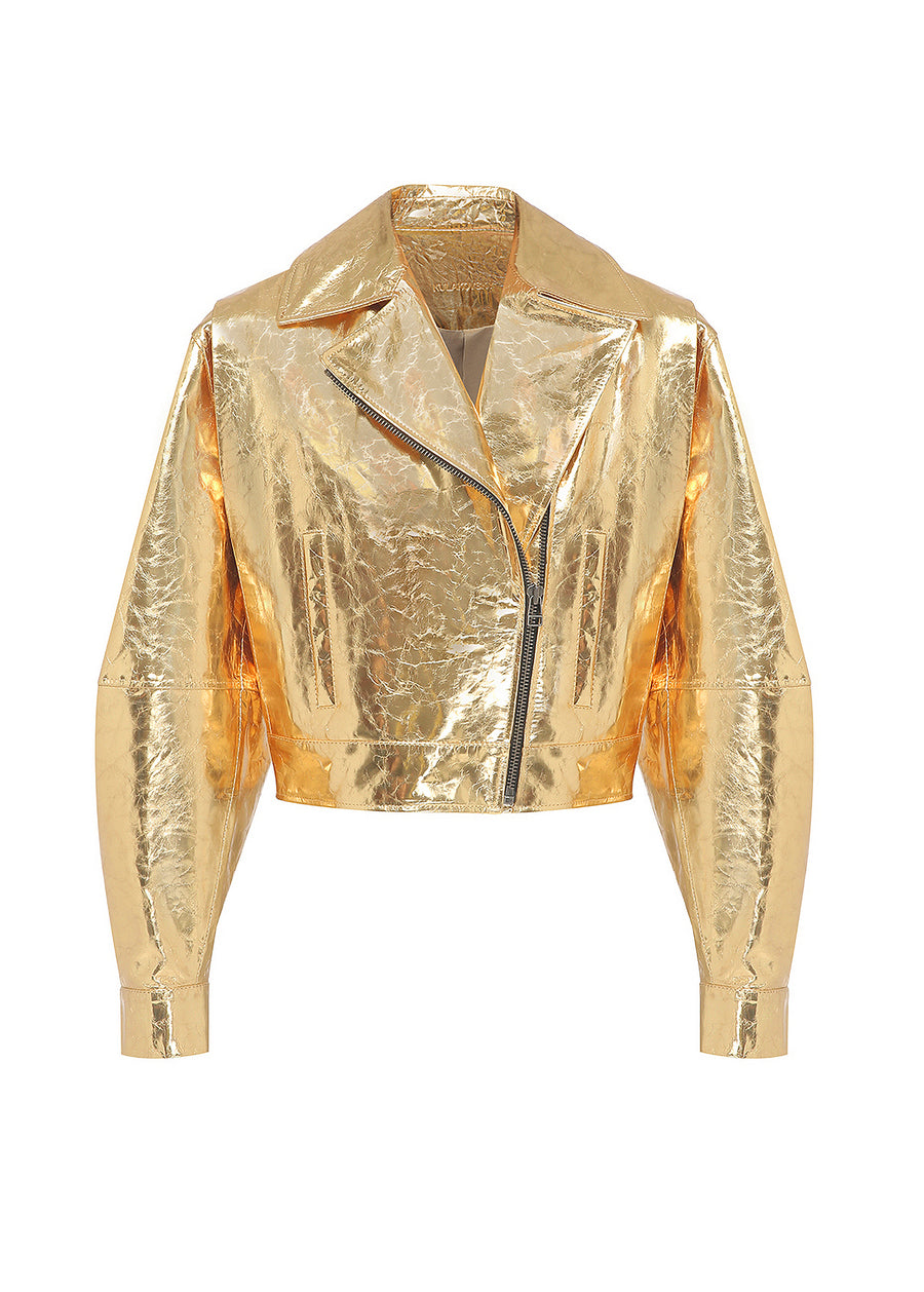 Leather biker jacket in gold