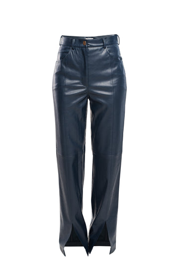 Eco Leather Trouser in Navy Blue