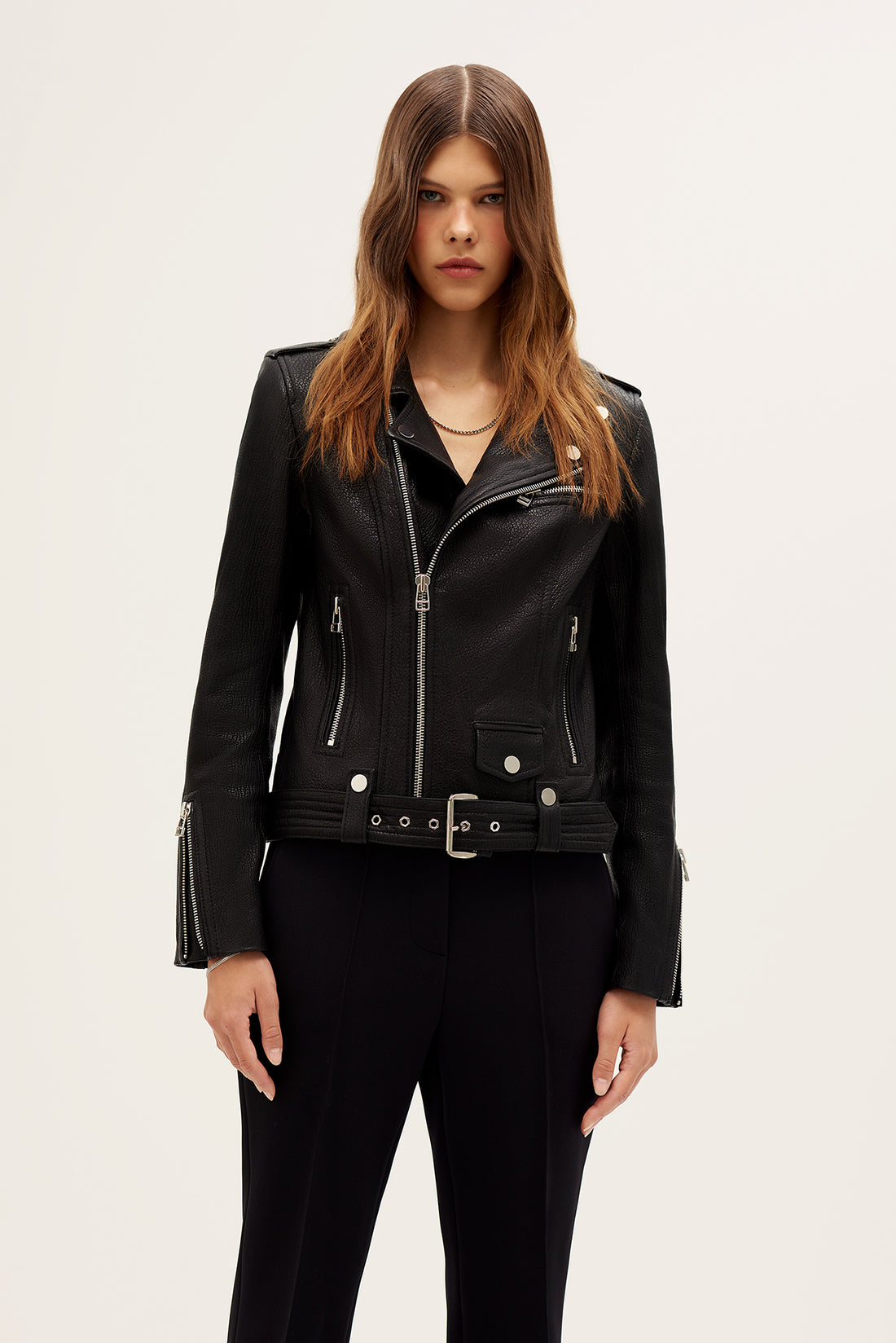 Classic leather biker jacket in black