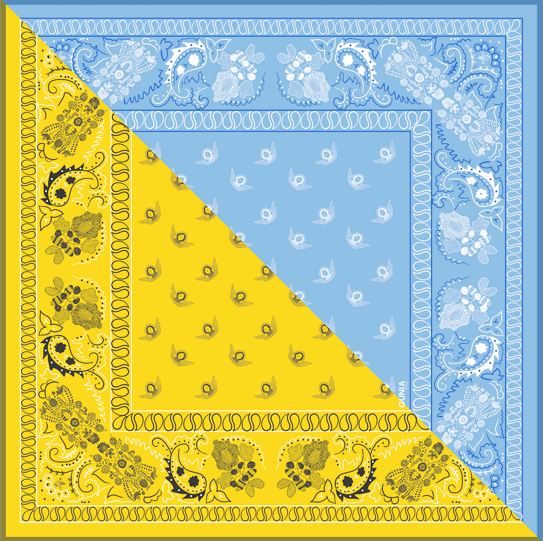 Silk bandana in blue & yellow