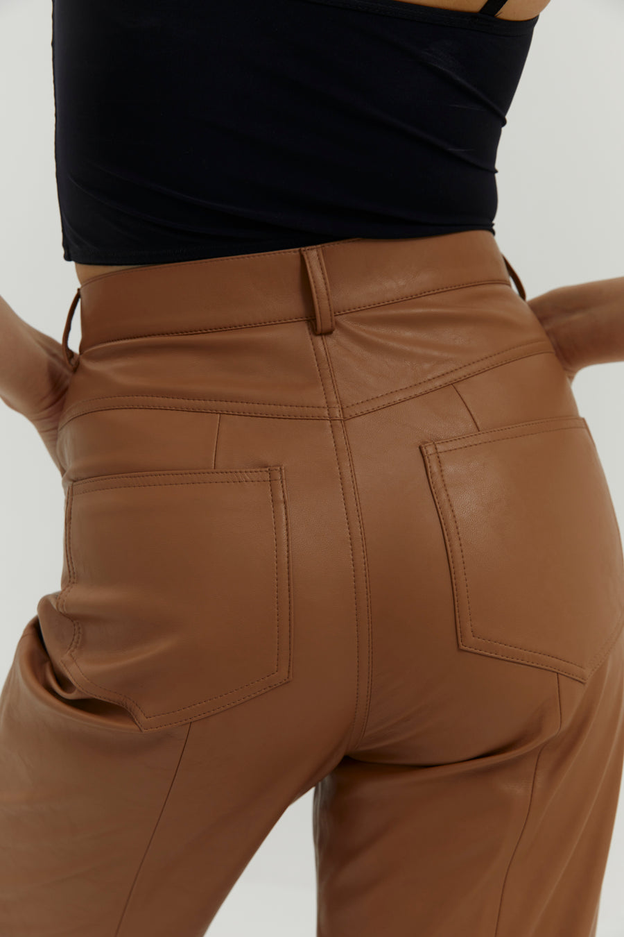 Eco Leather Trouser in Caramel
