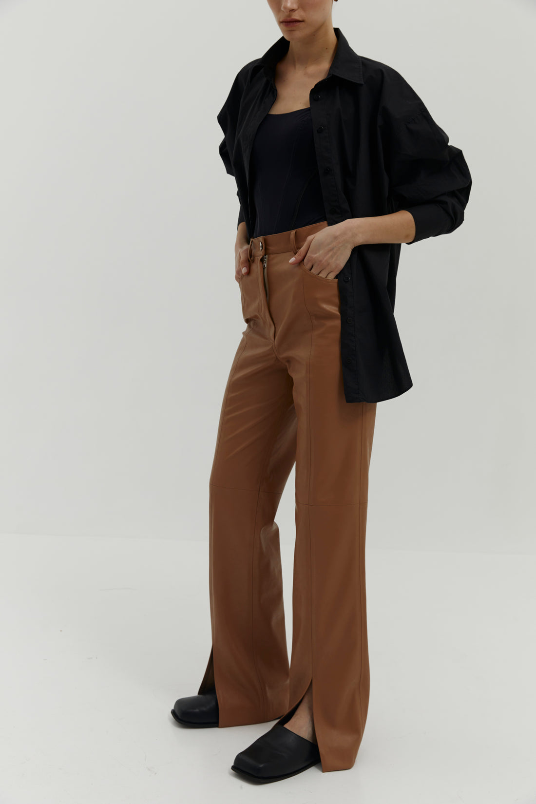 Eco Leather Trouser in Caramel